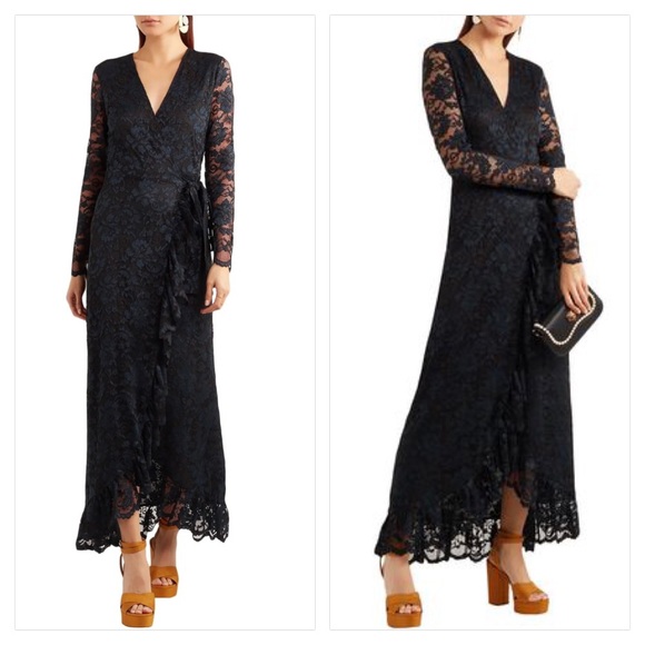 GANNI FLYNN RUFFLE-TRIMMED LACE MAXI WRAP DRESS - Picture 6 of 7